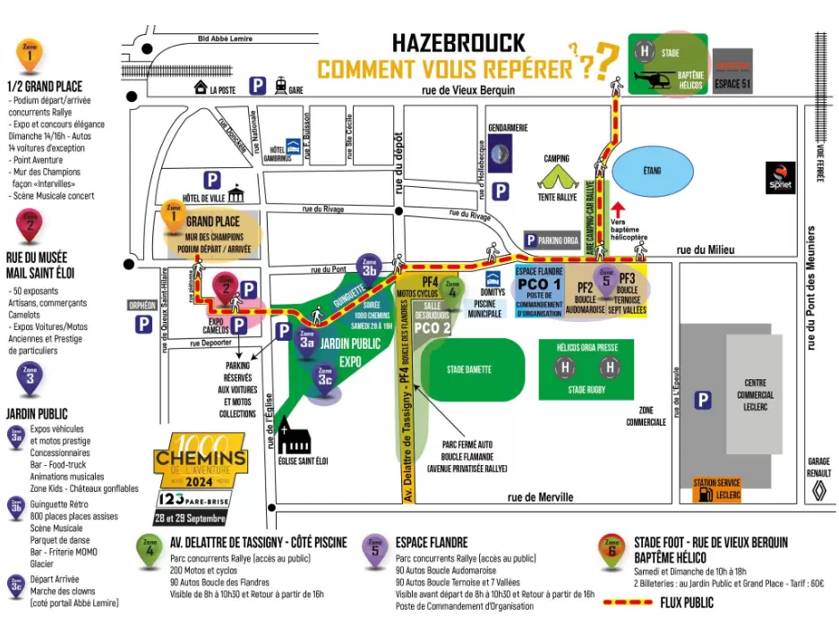 Une carte pour vous repérer dans le centre-ville de Hazebrouck lors du rallye. ©1000Chemins