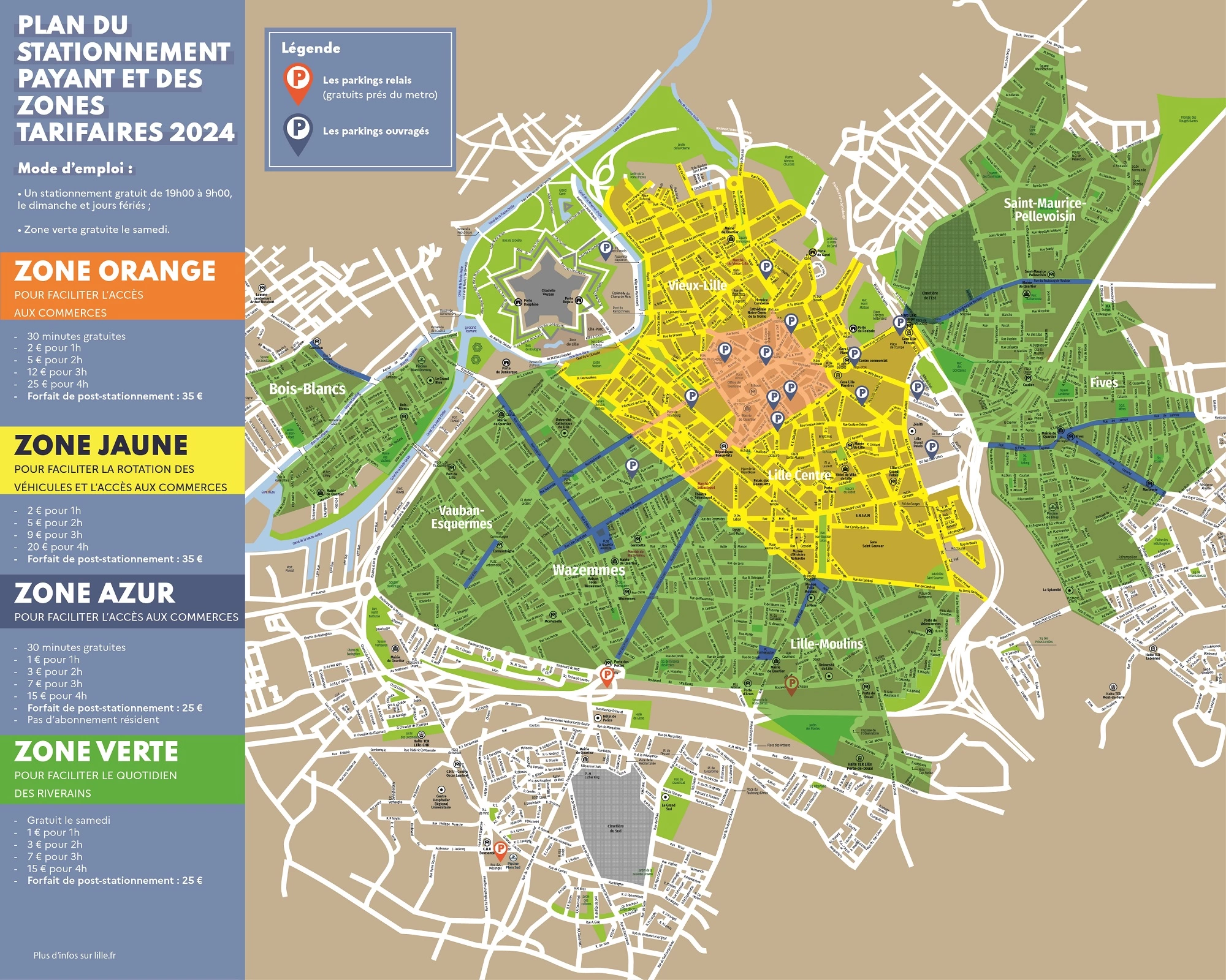 Plan du stationnement payant Lille 2024