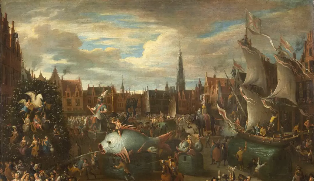 "Fête traditionnelle à Anvers" d'Alexander van Bredael, 1663-1720.